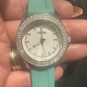Fossil Silver Watch with Aqua Strap